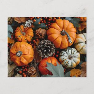 herfst wenskaart pompoenen en bladeren briefkaart