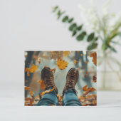 herfst wenskaart schoenen en herfstbladeren briefkaart (Staand voorkant)