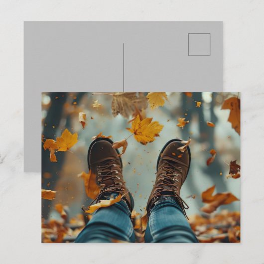 herfst wenskaart schoenen en herfstbladeren briefkaart (Voorkant / Achterkant)