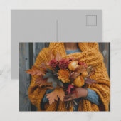 herfst wenskaart vrouw met herfst bloemen briefkaart (Voorkant / Achterkant)