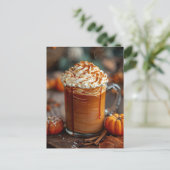 herfst wenskaart warme pompoen specerij latte briefkaart (Staand voorkant)