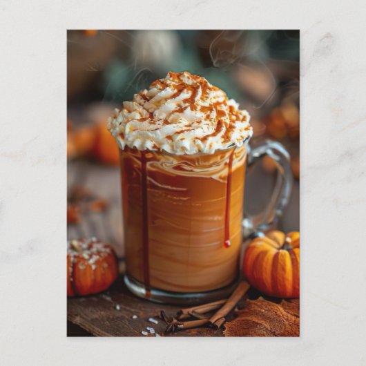 herfst wenskaart warme pompoen specerij latte briefkaart (Voorkant)