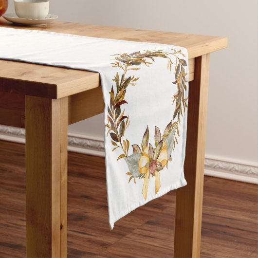 Herfst Wheat Earth Tones Rustic Table Runner Korte Tafelloper (Voorbeeld)
