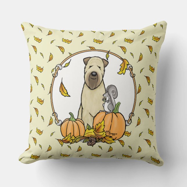 Herfst Wheaten Terrier (pieppompoenen 1b2) Kussen (Voorkant)