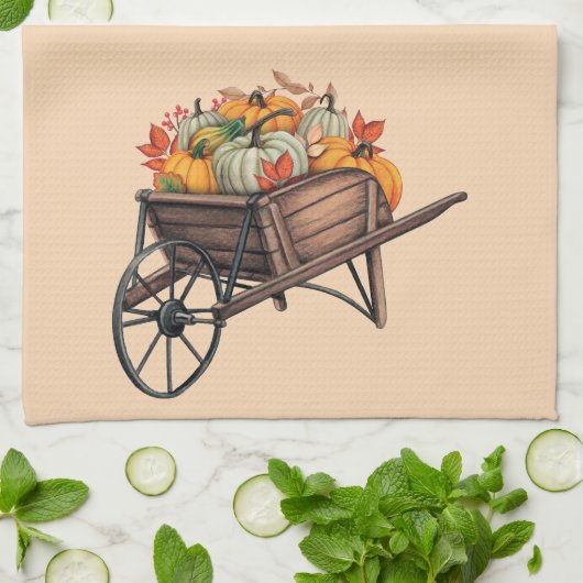 Herfst Wheelbarrow met pompoenen Theedoek (Gevouwen)