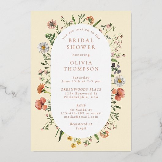 Herfst Whimsical Wildflower Arch Vrijgezellenfeest Folie Uitnodiging (Voorkant)