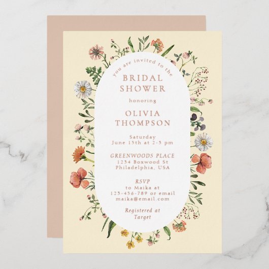 Herfst Whimsical Wildflower Arch Vrijgezellenfeest Folie Uitnodiging (Voorkant / Achterkant)