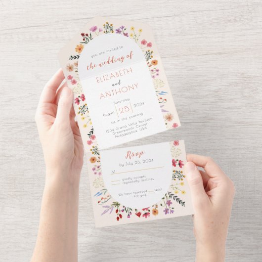 Herfst Whimsical Wildflower Calligraphy Oval Weddi All In One Uitnodiging (Afscheurbaar)