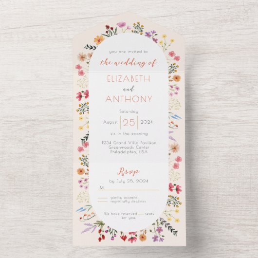 Herfst Whimsical Wildflower Calligraphy Oval Weddi All In One Uitnodiging (Binnen)