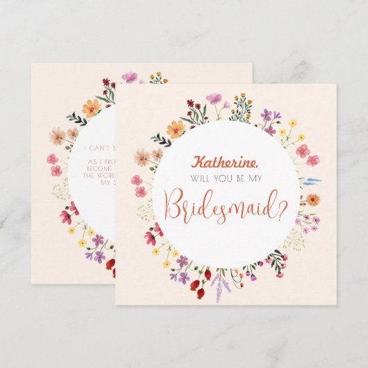 Herfst Whimsical Wildflower Floral Bridesmaid Scri Kaart (Voorkant / Achterkant)