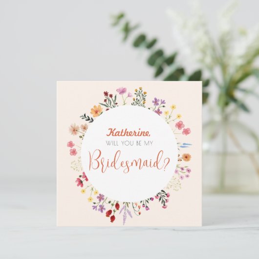 Herfst Whimsical Wildflower Floral Bridesmaid Scri Kaart (Staand voorkant)
