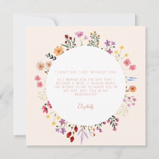 Herfst Whimsical Wildflower Floral Bridesmaid Scri Kaart (Achterkant)