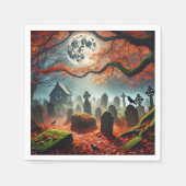 Herfst Whimsigoth Misty Moonlight Cemetery Découpa Servet (Voorkant)