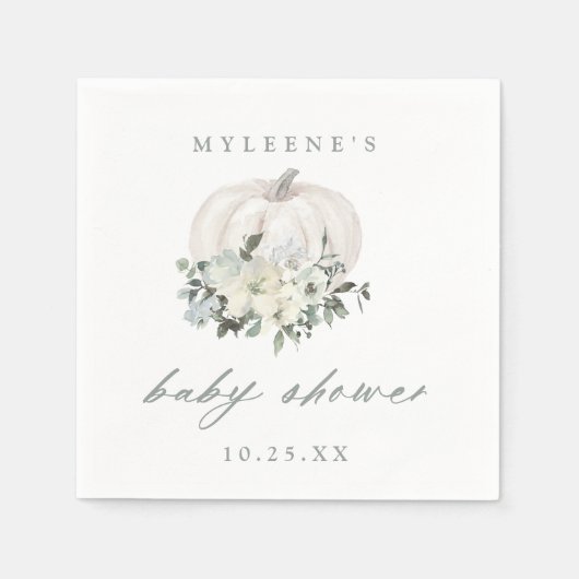 Herfst White en Gray Pumpkin Baby shower Servet (Voorkant)