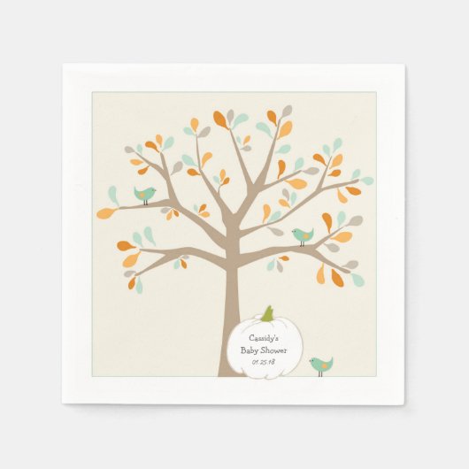 Herfst White Pumpkin baby shower met naam datum Servetten (Voorkant)