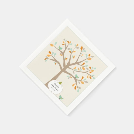 Herfst White Pumpkin baby shower met naam datum Servetten (Hoek)