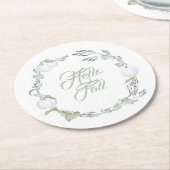 Herfst White Pumpkin & Greenery Round Paper Onderz Ronde Kartonnen Onderzetter (Gebogen)