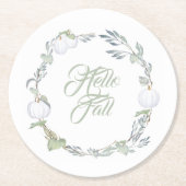 Herfst White Pumpkin & Greenery Round Paper Onderz Ronde Kartonnen Onderzetter (Voorkant)