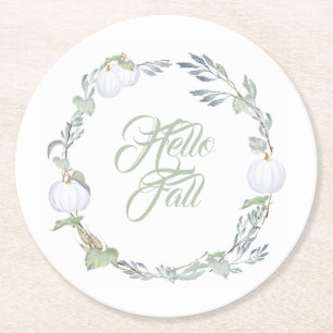 Herfst White Pumpkin & Greenery Round Paper Onderz Ronde Kartonnen Onderzetter