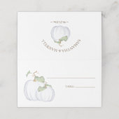 Herfst White Pumpkin & Greenery Waterverf Wedding Plaatskaartje (Buitenkant ongevouwen)