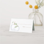 Herfst White Pumpkin & Greenery Waterverf Wedding Plaatskaartje (Voorkant)
