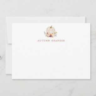 Herfst White Pumpkin Terracorra & Purple Flowers Notitiekaartje