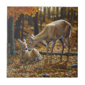 Herfst Whitetail Doe en Fawn Tegeltje (Voorkant)