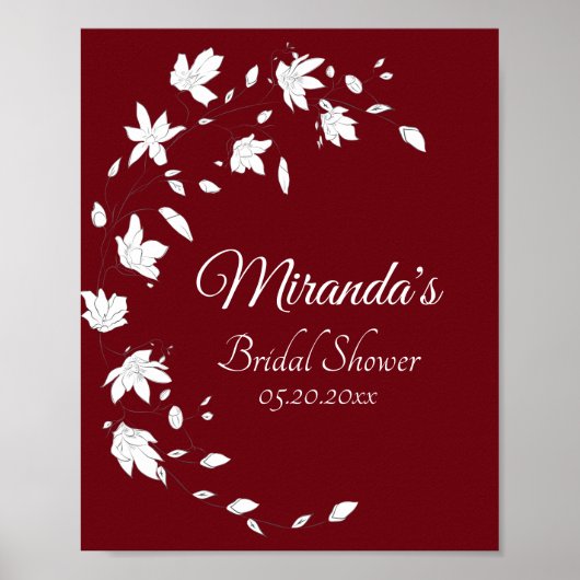 Herfst Wijn & Witte Bloem Bruiloft Borrel Bord Poster (Voorkant)