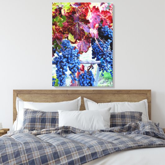 Herfst Wijngaard Blauwe druiven Rode bladeren Foto Canvas Afdruk (Insitu (Slaapkamer))