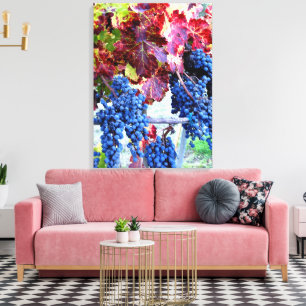 Herfst Wijngaard Blauwe druiven Rode bladeren Foto Canvas Afdruk