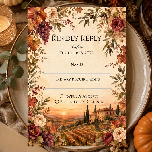 Herfst Wijngaard Bruiloft RSVP Kaartje