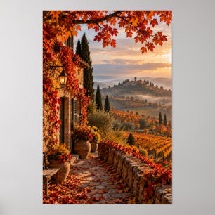 Herfst Wijngaard Heuvellandschap Zonsondergang Muu Poster