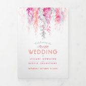 Herfst wijnstok koraal rode salie groene waterverf drieluik uitnodiging (Cover)