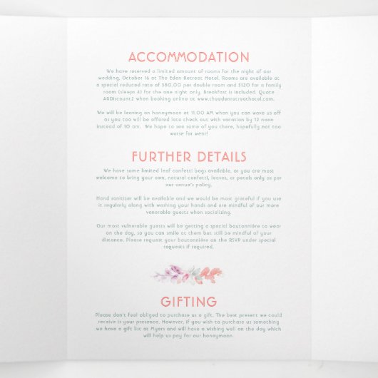 Herfst wijnstok koraal rode salie groene waterverf drieluik uitnodiging (Binnenkant midden)