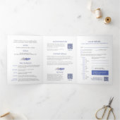 Herfst wijnstokken blauw grijs waterverf bruiloft  drieluik uitnodiging (Binnen)