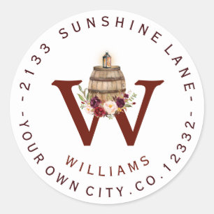 Herfst wijnvat monogram cirkelvormig adreslabel ronde sticker