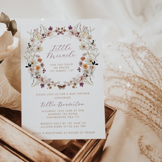 Herfst Wild Flower Wreath Little Miracle Baby show Kaart