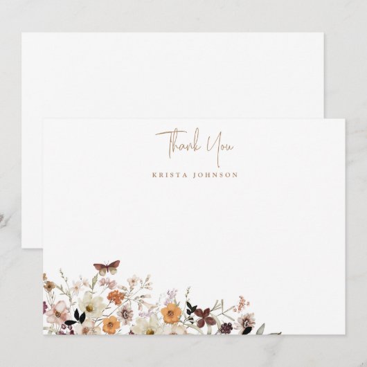 Herfst Wild Flowers Baby shower Flat Bedankkaart (Voorkant / Achterkant)