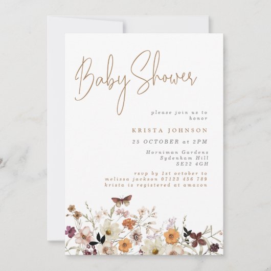 Herfst Wild Flowers Boho Baby shower Kaart (Voorkant)