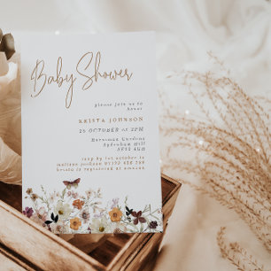 Herfst Wild Flowers Boho Baby shower Kaart