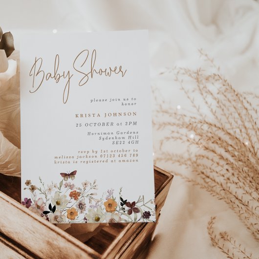 Herfst Wild Flowers Boho Baby shower Kaart