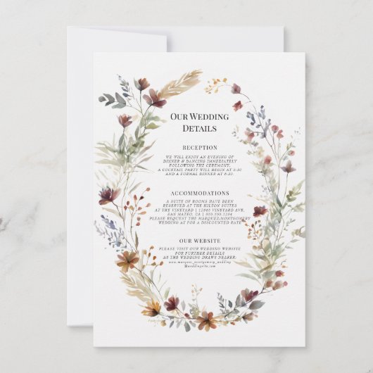 Herfst Wildbloem Bloemen Krans Bruiloft Details Kaart (Voorkant)