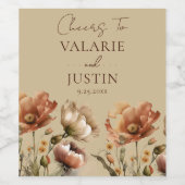 Herfst Wildbloemen Beige Wedding Cheers Wijn Etiket (Enkel label)