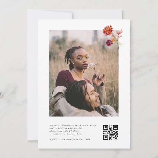 Herfst Wildbloemen Bloemen Foto & QR Code Bruiloft Kaart (Achterkant)