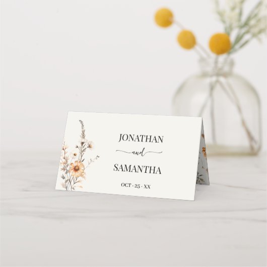 Herfst Wildbloemen Boho Bruiloft Gast Naam Gevouwe Plaatskaartje (Achterkant)