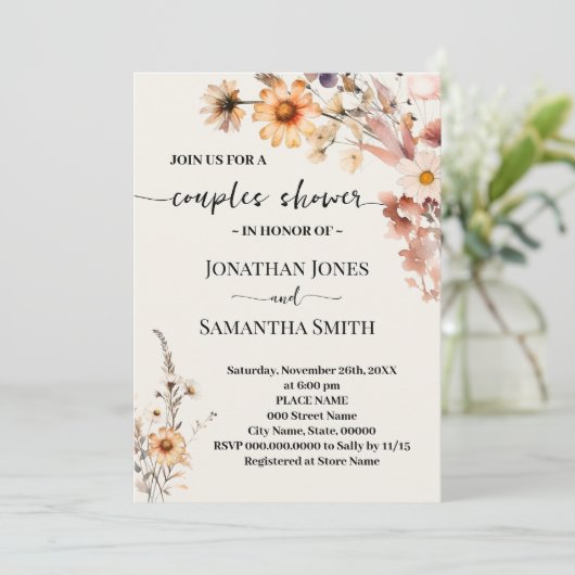 Herfst Wildbloemen Boho Koppels Bruiloft Douche Kaart (Staand voorkant)