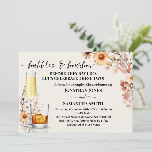 Herfst Wildbloemen Bubbels & Bourbon Couples Douch Kaart (Staand voorkant)