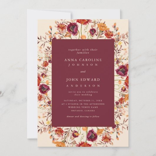 Herfst Wildbloemen & Foto Website Herfstbruiloft Kaart (Voorkant)