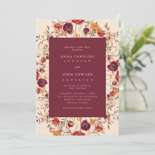 Herfst Wildbloemen & Foto Website Herfstbruiloft Kaart (Staand voorkant)
