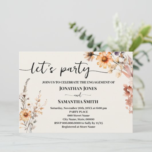 Herfst Wildbloemen Laten we feesten Verloving brui Kaart (Staand voorkant)
